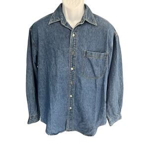 Vtg The Disney Store Men's L Winnie the Pooh embroidered button up denim shirt